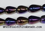 CAA855 15.5 inches 10*14mm teardrop AB-color black agate beads