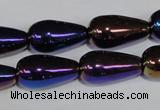 CAA856 15.5 inches 11*20mm teardrop AB-color black agate beads