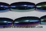 CAA859 15.5 inches 12*30mm rice AB-color black agate beads