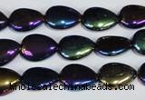 CAA860 15.5 inches 10*14mm flat teardrop AB-color black agate beads