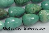 CAB15 15.5 inches 12*18mm faceted teardrop green grass agate beads