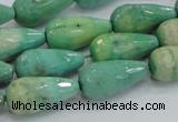 CAB16 15.5 inches 10*20mm faceted teardrop green grass agate beads