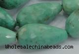 CAB17 15.5 inches 15*30mm faceted teardrop green grass agate beads