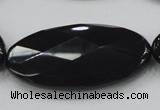 CAB322 15.5 inches 25*50mm faceted oval black agate gemstone beads