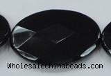 CAB323 15.5 inches 35*50mm faceted oval black agate gemstone beads