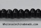 CAB340 15.5 inches 8*14mm hexagon rondelle black agate gemstone beads