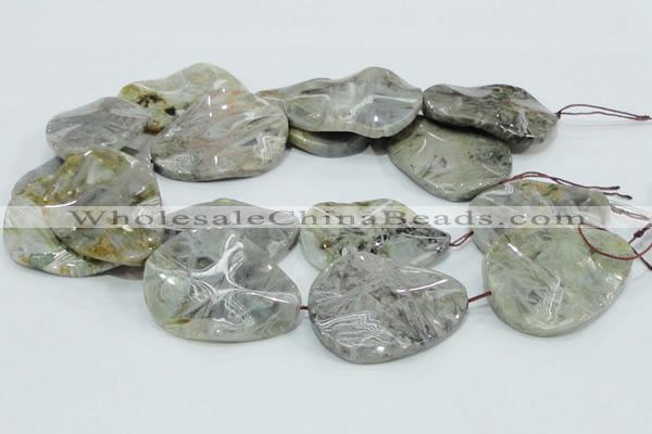 CAB578 15.5 inches 40*50mm wavy teardrop silver needle agate beads