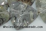 CAB580 15.5 inches 40*40mm wavy triangle silver needle agate beads