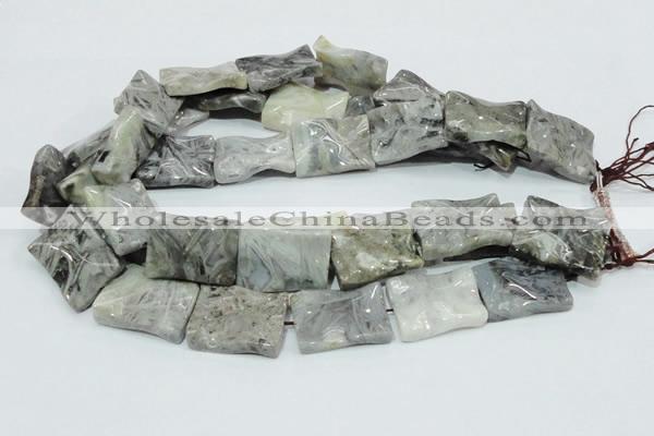 CAB582 15.5 inches 22*30mm wavy rectangle silver needle agate beads