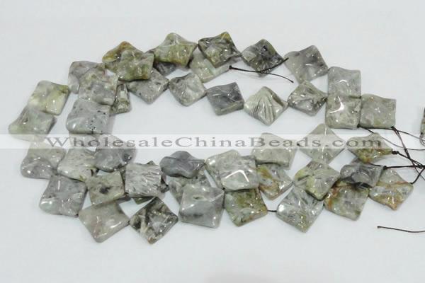 CAB583 15.5 inches 20*20mm wavy diamond silver needle agate beads