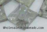 CAB584 15.5 inches 30*30mm wavy diamond silver needle agate beads