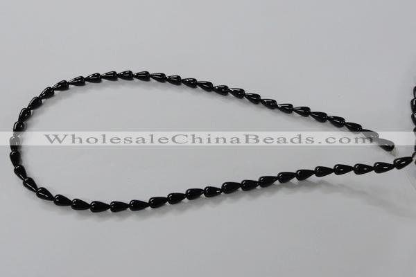 CAB732 15.5 inches 5*8mm teardrop black agate gemstone beads