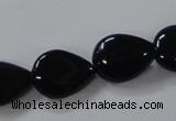 CAB747 15.5 inches 13*18mm flat teardrop black agate gemstone beads