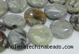 CAB75 15.5 inches 15mm flat round silver needle agate gemstone beads