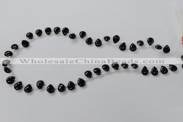 CAB753 15.5 inches 8*10mm top-drilled flat teardrop black agate beads