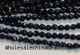 CAB781 15.5 inches 3mm faceted round black agate gemstone beads