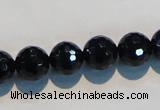 CAB784 15.5 inches 12mm faceted round black agate gemstone beads