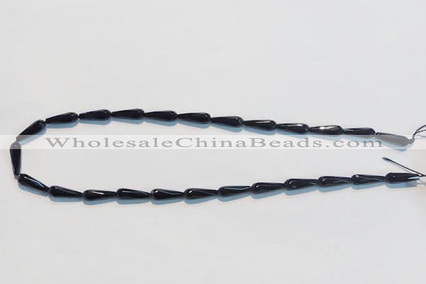 CAB798 15.5 inches 5*16mm faceted teardrop black gemstone agate beads