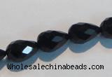 CAB799 15.5 inches 9*14mm faceted teardrop black gemstone agate beads