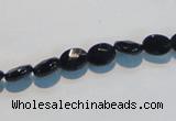 CAB805 15.5 inches 6*8mm faceted oval black gemstone agate beads