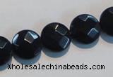 CAB810 15.5 inches 14mm faceted coin black gemstone agate beads