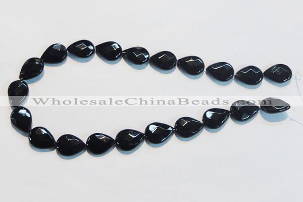 CAB813 15.5 inches 13*18mm faceted & flat teardrop black agate beads