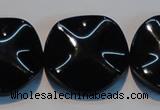 CAB827 15.5 inches 30mm wavy coin black agate gemstone beads wholesale