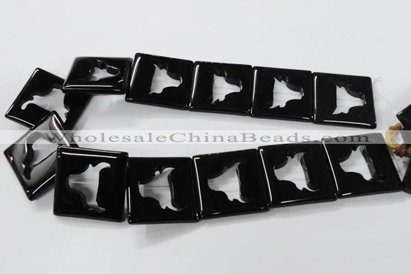 CAB868 15.5 inches 35*35mm square black agate gemstone beads wholesale