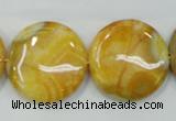 CAB945 15.5 inches 25mm flat round yellow crazy lace agate beads