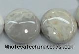 CAB964 15.5 inches 25mm flat round ocean agate gemstone beads