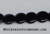 CAB982 15.5 inches 14mm flat round black agate gemstone beads wholesale