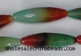 CAG1020 15.5 inches 12*40mm faceted rice rainbow agate beads