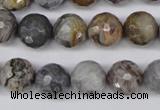 CAG1424 15.5 inches 12mm faceted round silver needle agate beads