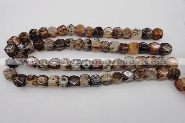 CAG1458 15.5 inches 12*13mm faceted nuggets dragon veins agate beads