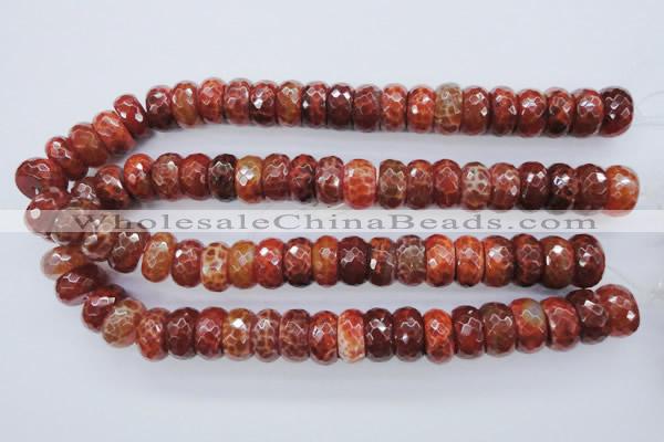 CAG1494 15.5 inches 9*18mm faceted rondelle natural fire agate beads