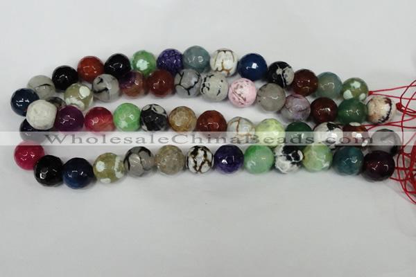 CAG1550 15.5 inches 14mm faceted round fire crackle agate beads