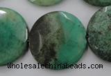 CAG1616 15.5 inches 30mm faceted coin green grass agate beads