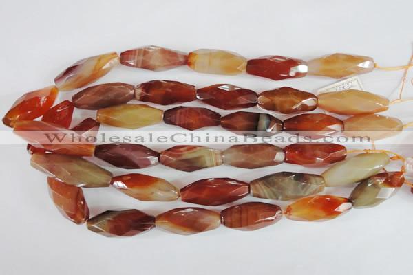 CAG1670 15.5 inches 14*30mm faceted rice red agate gemstone beads