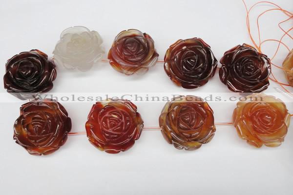 CAG1681 15.5 inches 30mm carved flower red agate gemstone beads