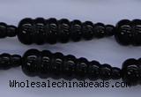 CAG1697 15.5 inches 10*35mm carved teardrop black agate beads