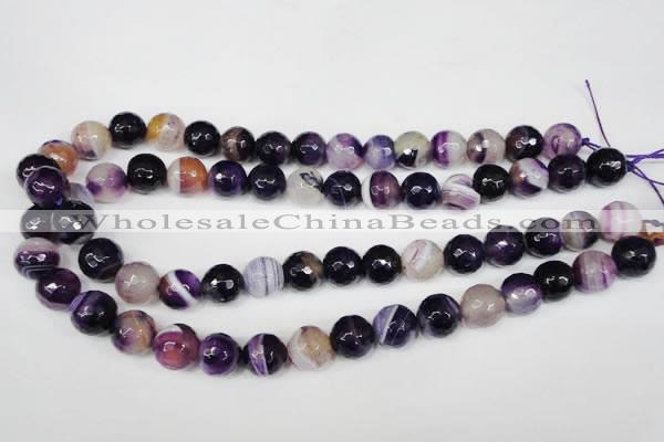 CAG2097 15.5 inches 12mm faceted round purple line agate beads