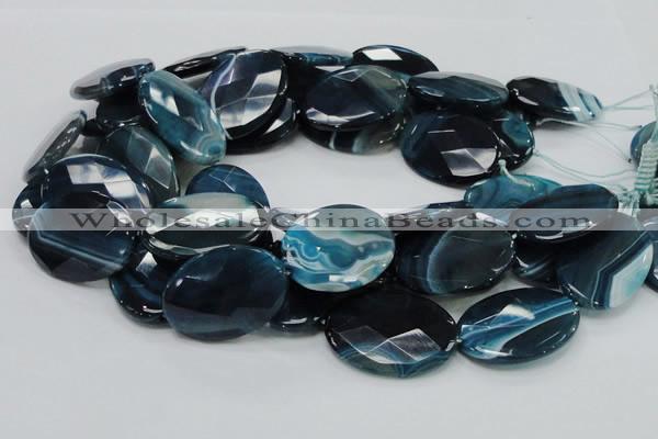 CAG224 15.5 inches 25*35mm faceted oval blue agate gemstone beads