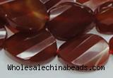 CAG229 15.5 inches 20*25mm faceted twisted oval red agate beads