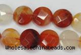 CAG2393 15.5 inches 14mm faceted coin red agate beads wholesale