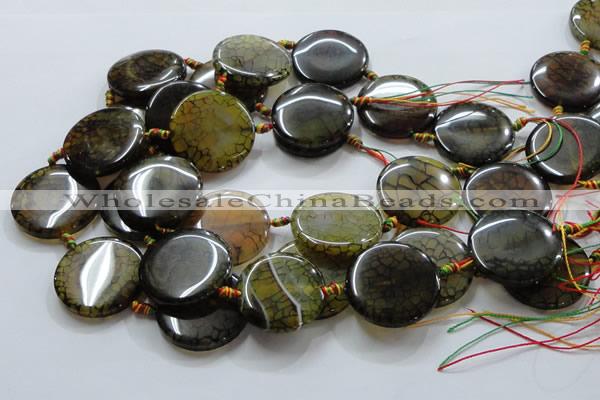 CAG256 15.5 inches 35mm coin dragon veins agate gemstone beads