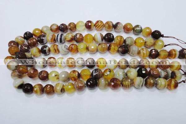 CAG2713 15.5 inches 10mm faceted round yellow line agate beads