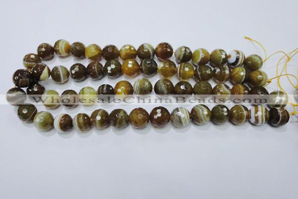 CAG2715 15.5 inches 14mm faceted round yellow line agate beads