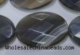 CAG2737 15.5 inches 25*35mm faceted oval grey line agate beads