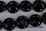 CAG2908 15.5 inches 14mm flat round black line agate beads