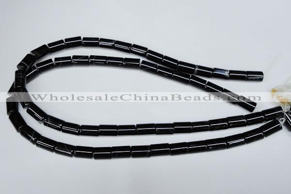 CAG2975 15.5 inches 8*14mm tube black line agate beads